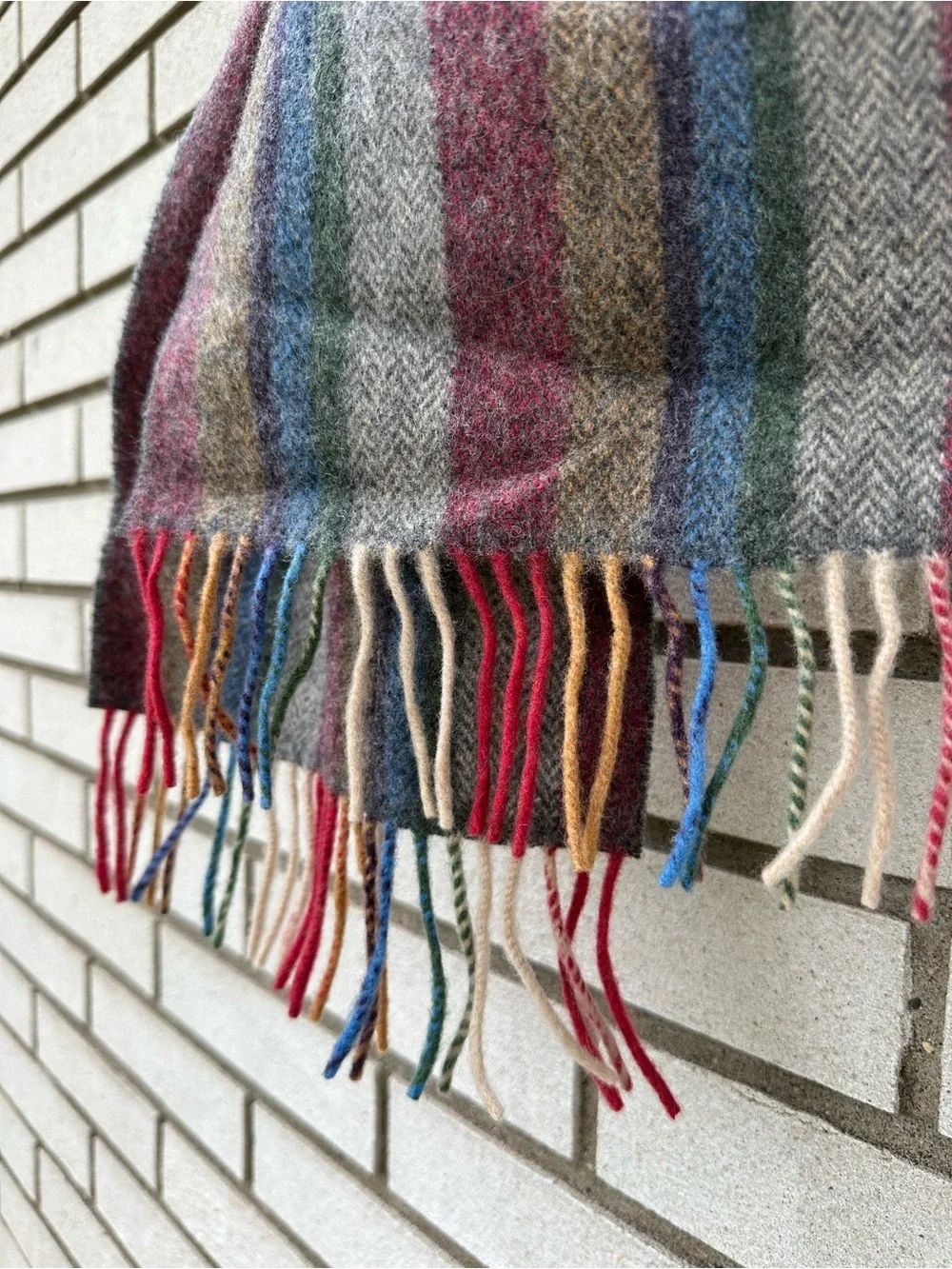 Aran Sweater Market Ireland Lambswool Herringbone Striped Scarf Fringe